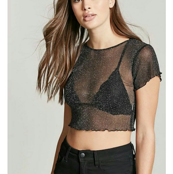 metallic mesh crop top